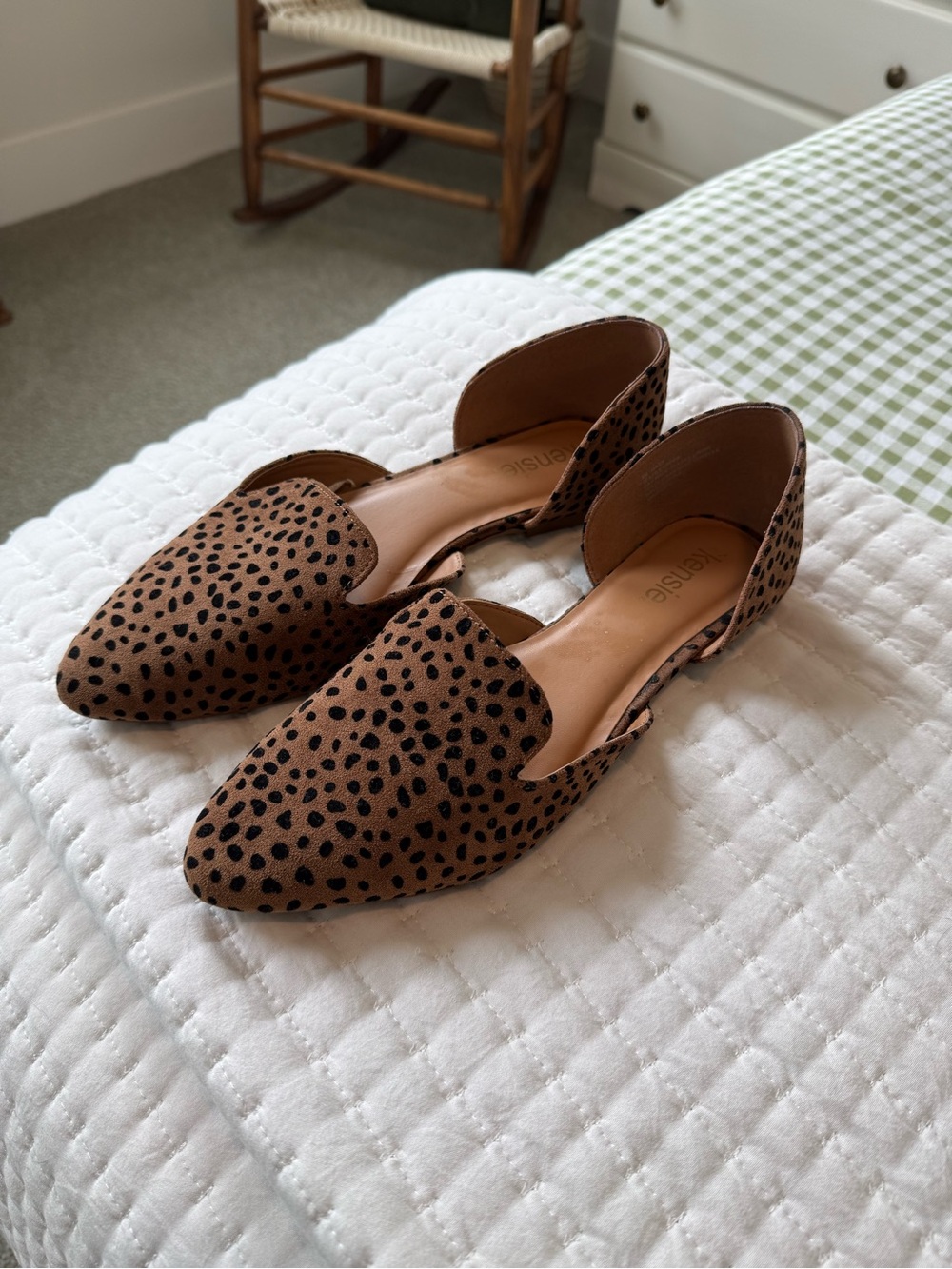 Brown Dot Print Pointed Toe Flats